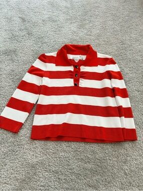 Alice + Olivia Red and White Striped women’s Polo Stacy head Knit crop Top